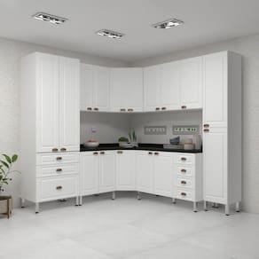 Armário de Cozinha Completa 8 Peças com Tampos Cristal Luciane Móveis