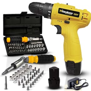 Parafusadeira Furadeira Titanium 12v + Kit Soquetes C/Chave