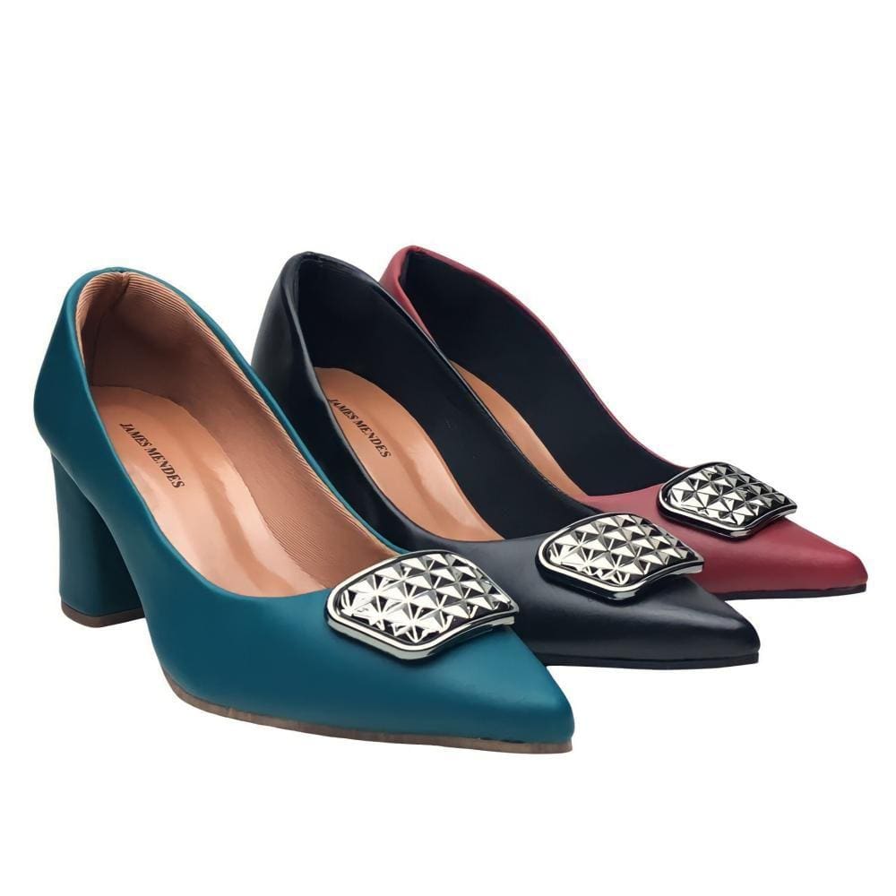 Scarpin Salto Bloco Fivela Cor Preto