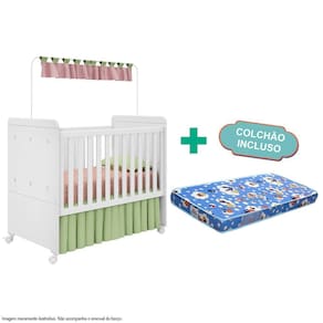 Berço Americano Bambino com Colchão Fiorello Branco Brilho