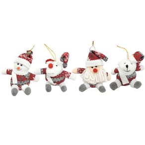 Kit 4 Bonecos Pelúcia Pendente Natal 14cm Papai Noel, Boneco de Neve, Rena e Urso - Master Christmas