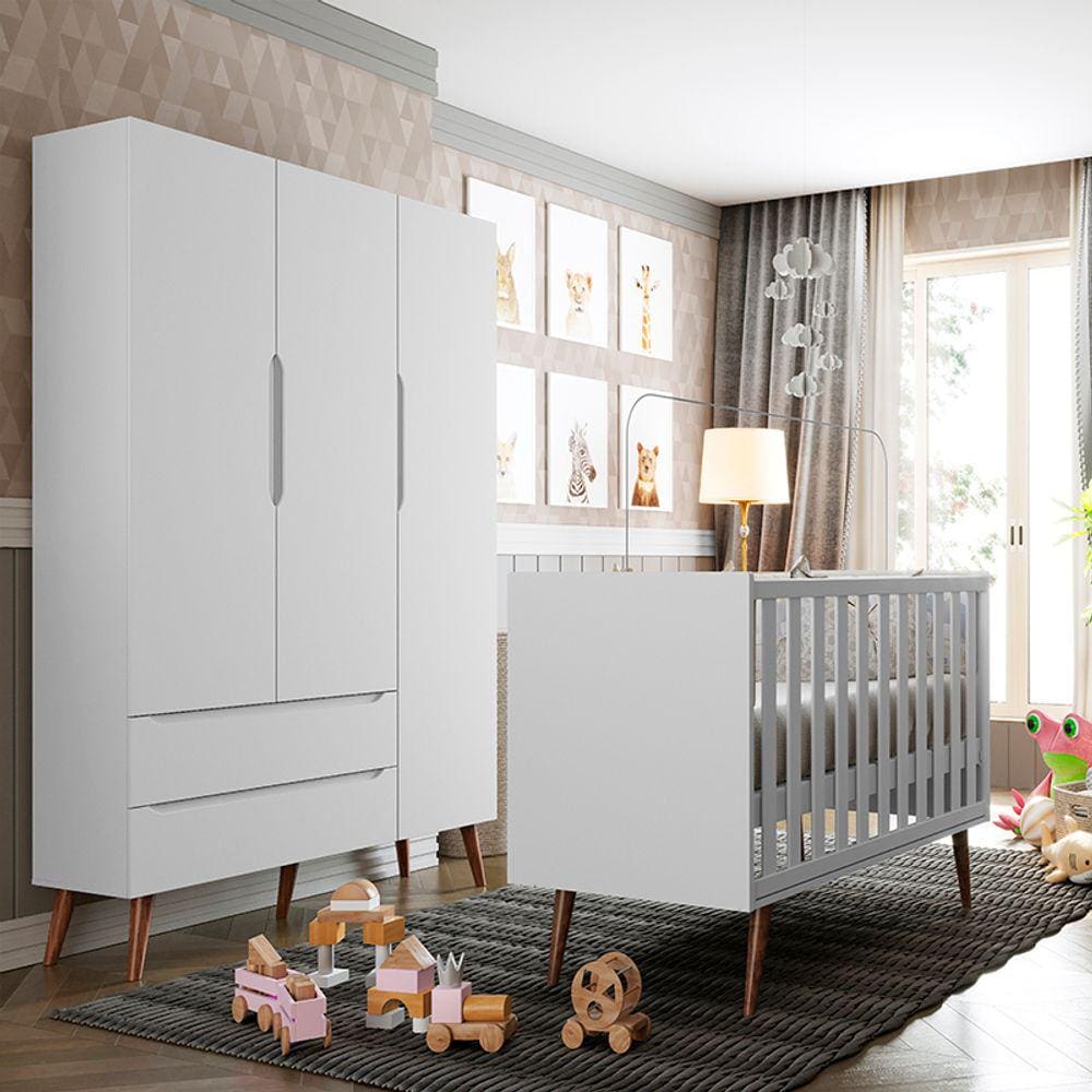 Berço Colore e Guarda Roupa Retrô Smart Fiorello Branco
