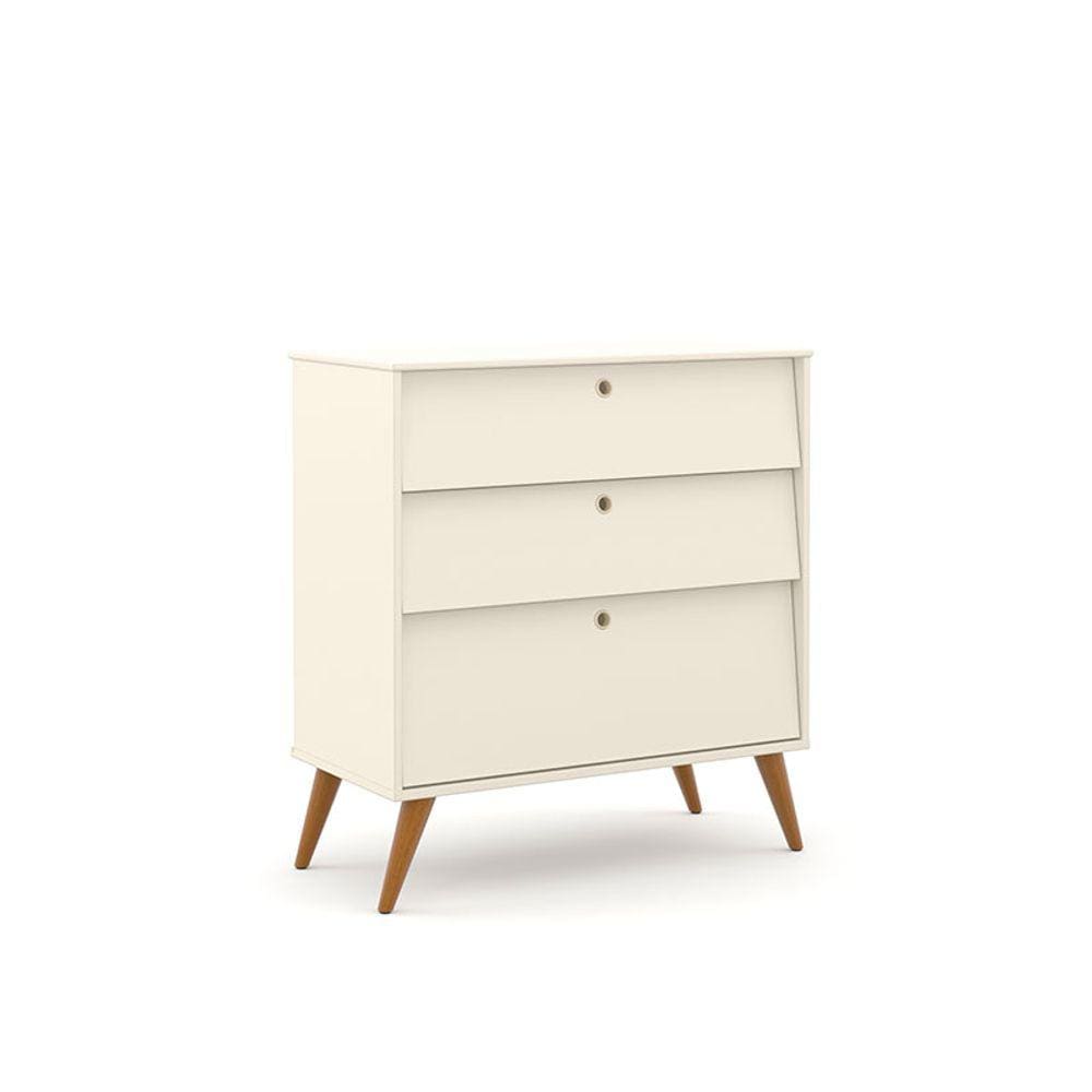 Comoda de Bebê Gold Retrô 3 Gavetas 100% MDF Cor Off White com Eco Wood - Matic Móveis