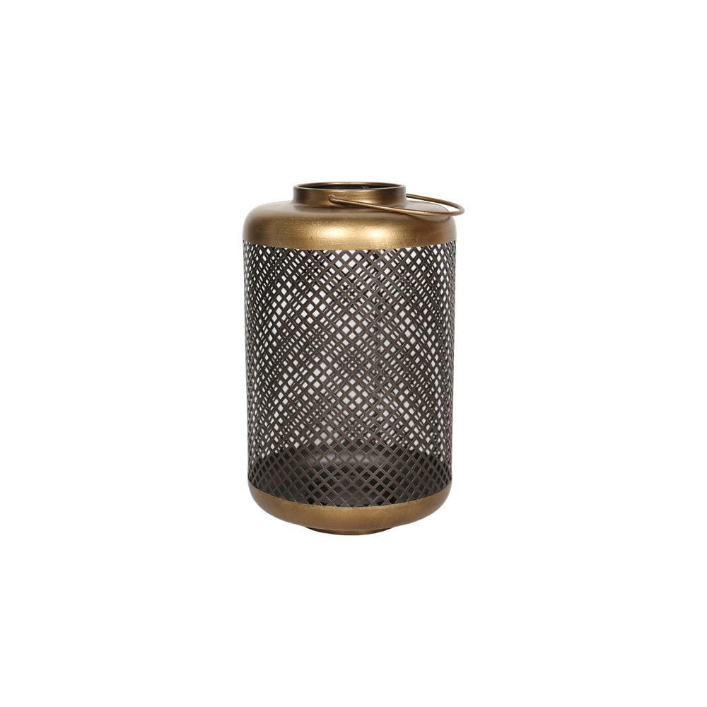Lanterna Decorativa de Metal Preto e Dourado 32cm VE0118 BTC