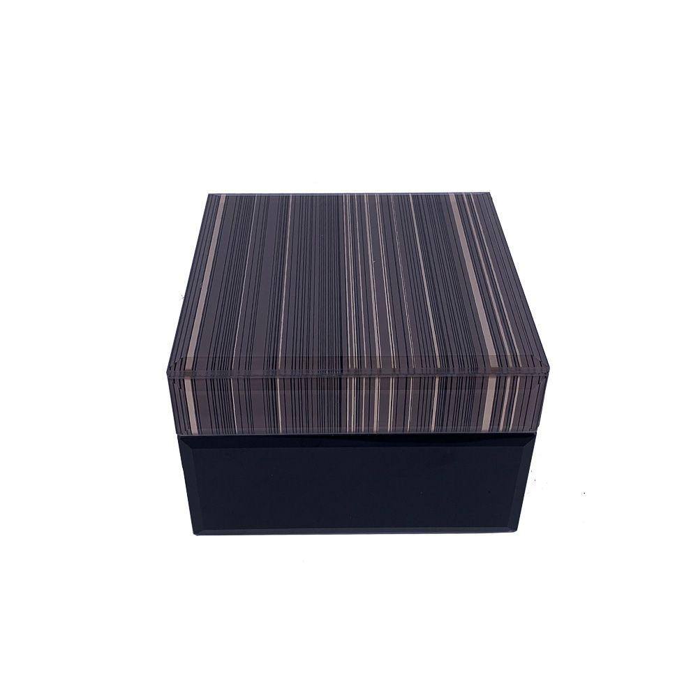 Caixa Decorativa Porta-Objetos de Vidro e Madeira Preto 12cm AI0061 BTC