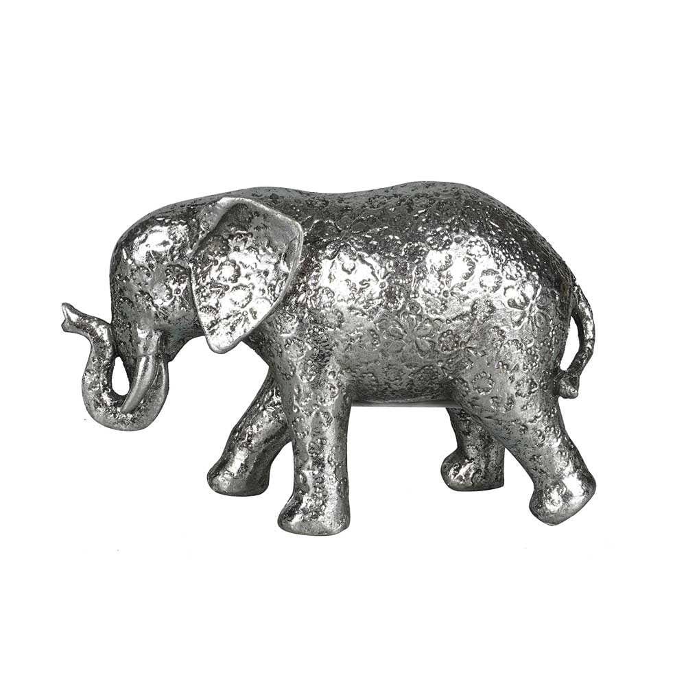 Escultura Decorativa Elefante em Resina Prata 14cm NA3048 BTC