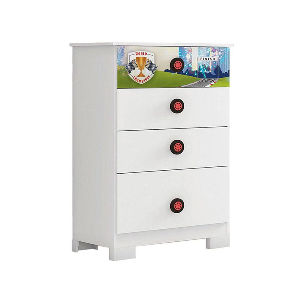 Cômoda Infantil 3 Gavetas Super Power 100% MDF Cor Branco - Móveis Estrela Baby