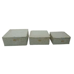 Conjunto 3 Cestos de Palha Branco TZ0028 BTC