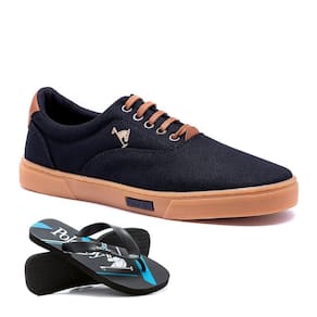 Tênis Masculino Casual Em Lona Polo Joy Reto + Chinelo