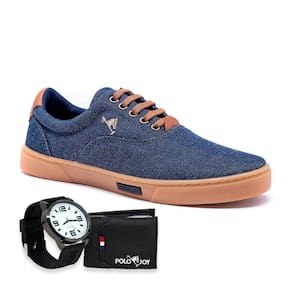 Tênis Masculino Casual Em Lona Polo Joy Solado Reto + Relógio + Carteira