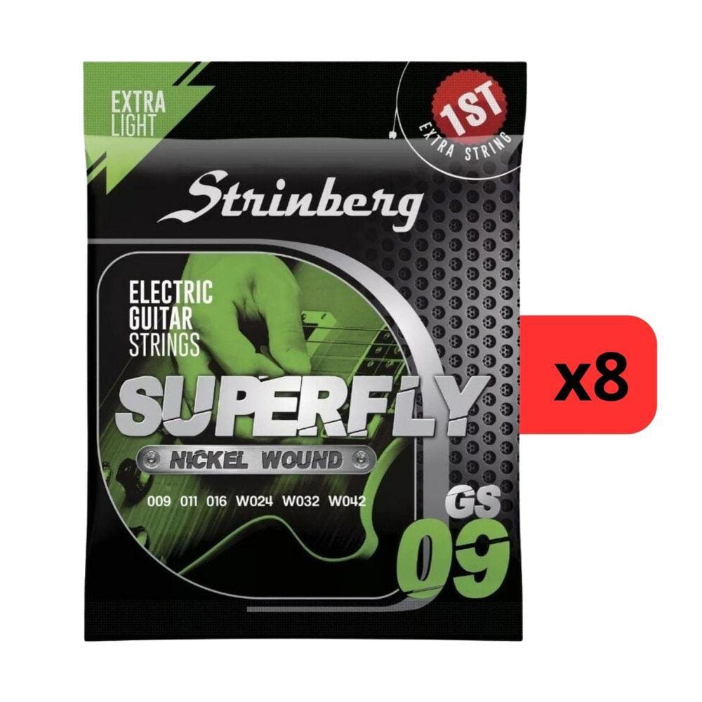 Kit 8 Encordoamento Strinberg Para Guitarra GS09 - 6 Cordas