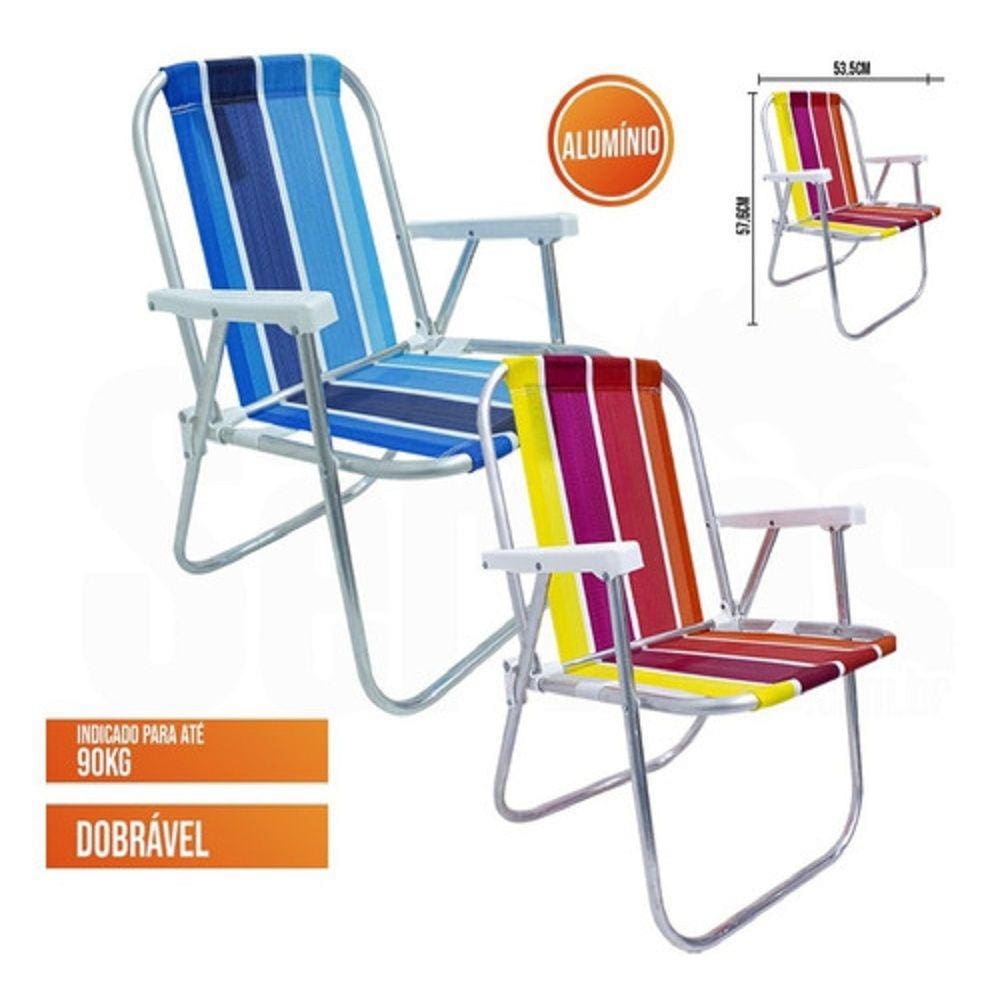 Cadeira Praia Varanda Alta Aluminio 2Un Cad0047 Botafogo Kit02cad0047