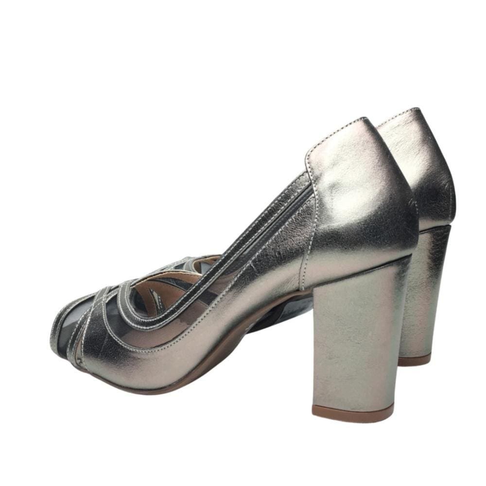 Peep Toe Salto Bloco Couro Cor Onix