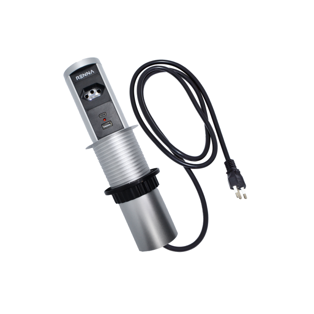 Torre De Tomada Com 01 Tomada e 02 Usb + Tipo C Subida Automática 20a