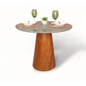 Mesa de Jantar Redonda 4 Lugares Tampo com Vidro Cairo Cinza
