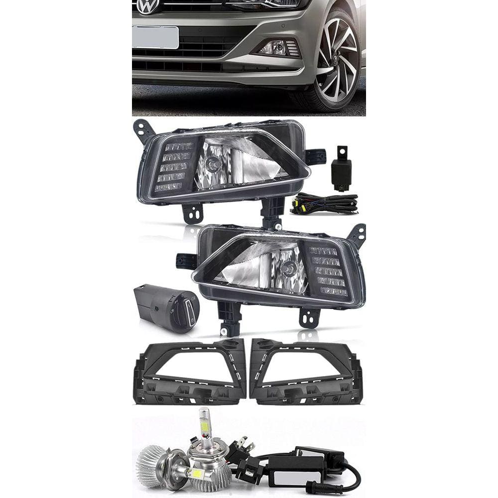 Kit Farol de Milha Neblina Vw Virtus e Novo Polo 2018 2019 Com LED Daylight - DRL + Kit Lâmpada Super LED 6000K