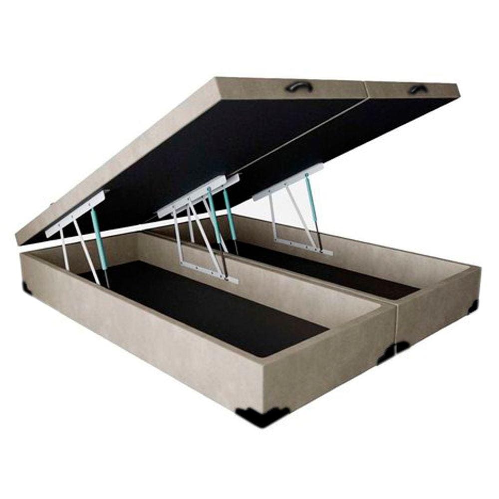 Base Cama Box Baú Casal Bipartido Suede Bege Rc Sono Leve 42x138x188