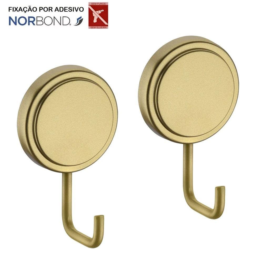 Kit 2 Gancho Multiuso Para Toalha Objetos Adesivo Dupla Face Banheiro Dourado - Future