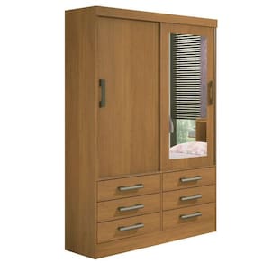 Guarda Roupa Solteiro com Espelho 2 Portas 6 Gavetas - Meridian -Cinamomo - Móveis D`Doro