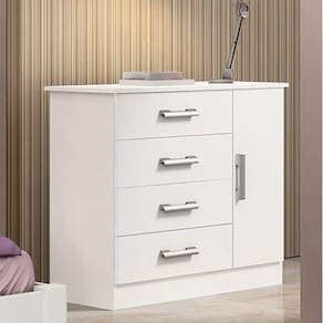 Cômoda para Quarto 1 Porta 4 Gavetas - Firenze-Branco - Móveis D`Doro