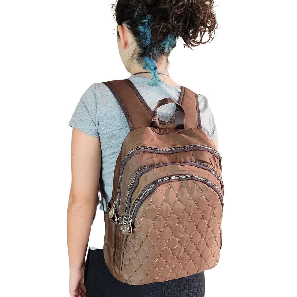 Mochila feminina média resistente espaçosa zíper metal luxo