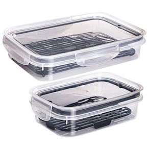 Kit potes herméticos Trava Mais com escorredor 1,1 litros e 500ml preto Plasutil