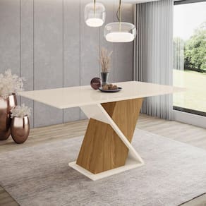 Mesa de Jantar 160x90cm Tampo MDF Canto Reto Solus Marrom/Off White