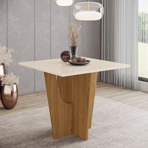 Mesa de Jantar 90x90cm Tampo MDF Canto Reto Vértice Marrom/Off White