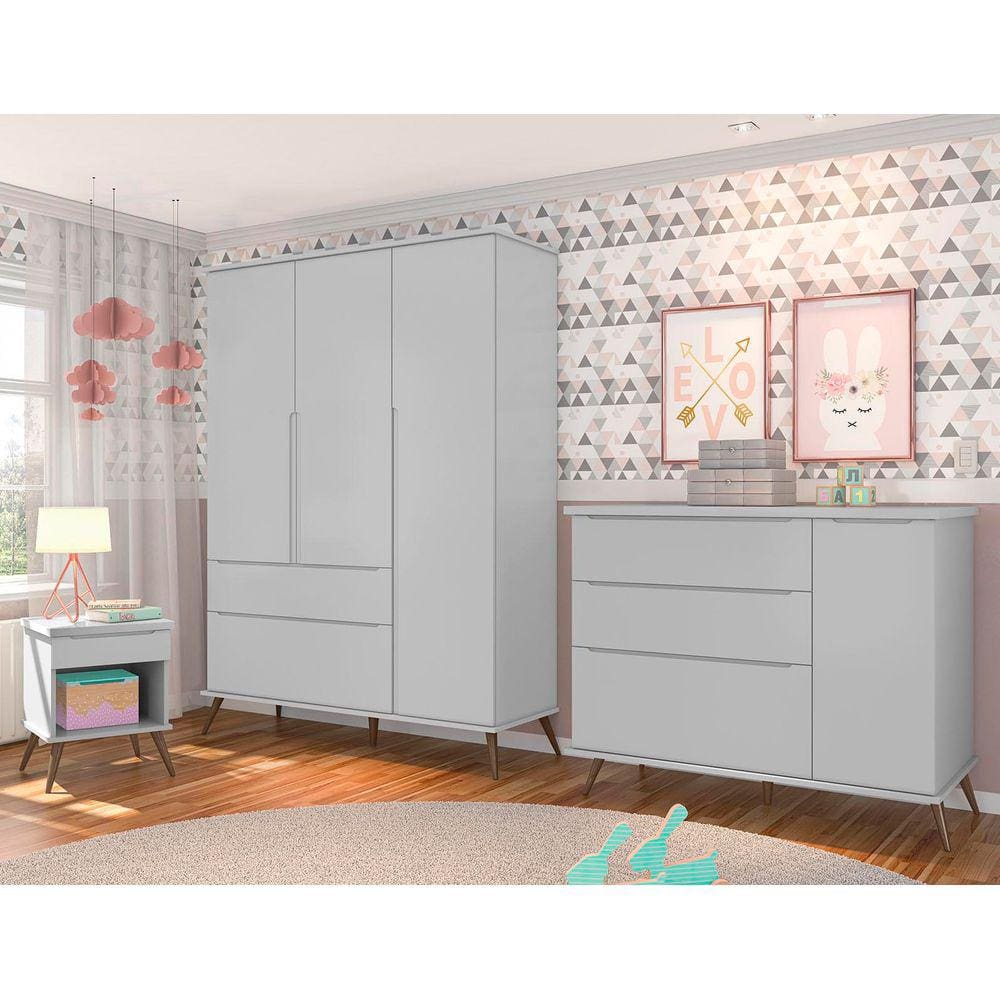 Quarto de Bebê Melissa Retrô Cor Cinza - Phoenix Baby