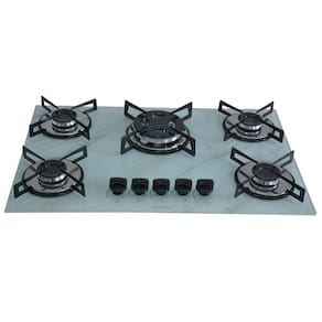 Fogão Cooktop Premium 5 Bocas Tripla Chama Marmorizado Branco