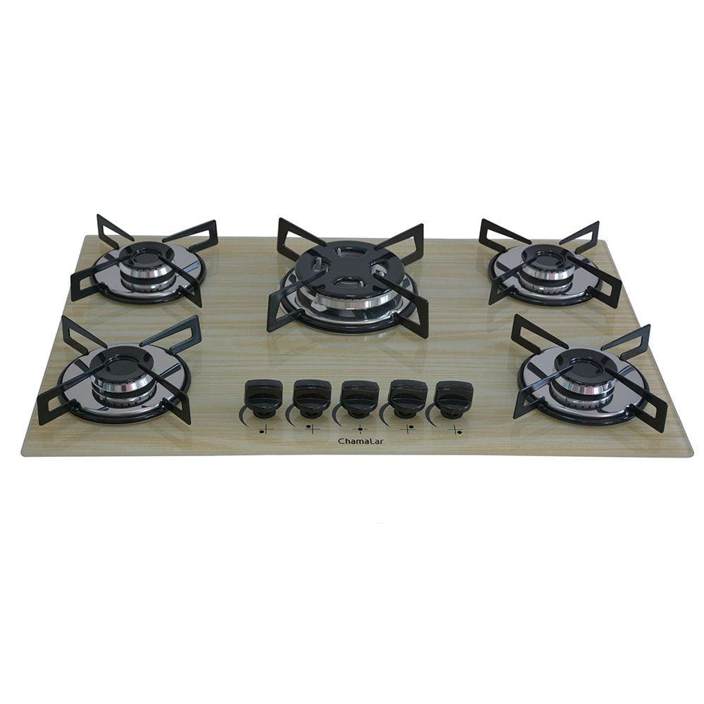 Fogão Cooktop Premium 5 Bocas Tripla Chama Amadeirado Claro