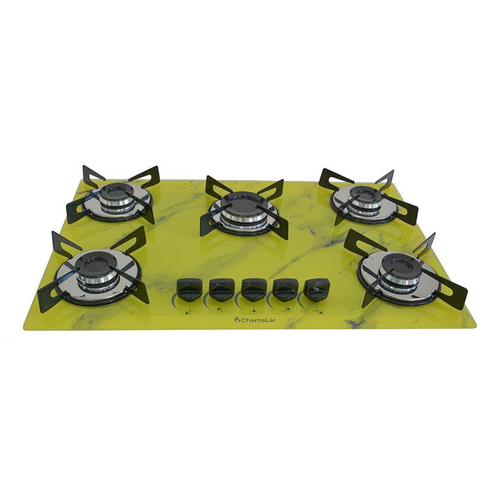 Fogão Cooktop Premium 5 Bocas Ultra Chama Marmorizado Amarelo
