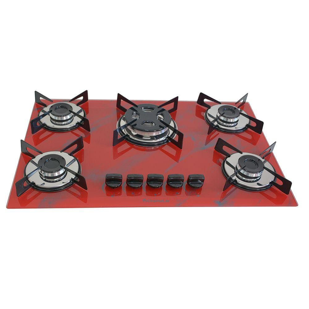 Fogão Cooktop Premium 5 Bocas Tripla Chama Marmorizado Vermelho