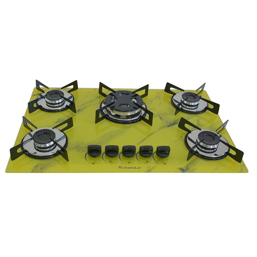 Fogão Cooktop Premium 5 Bocas Tripla Chama Marmorizado Amarelo