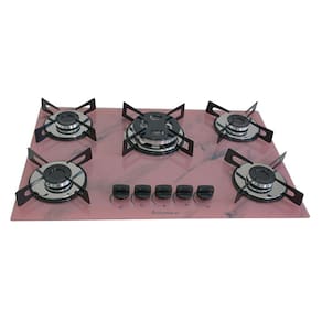 Fogão Cooktop Premium 5 Bocas Tripla Chama Marmorizado Rosa