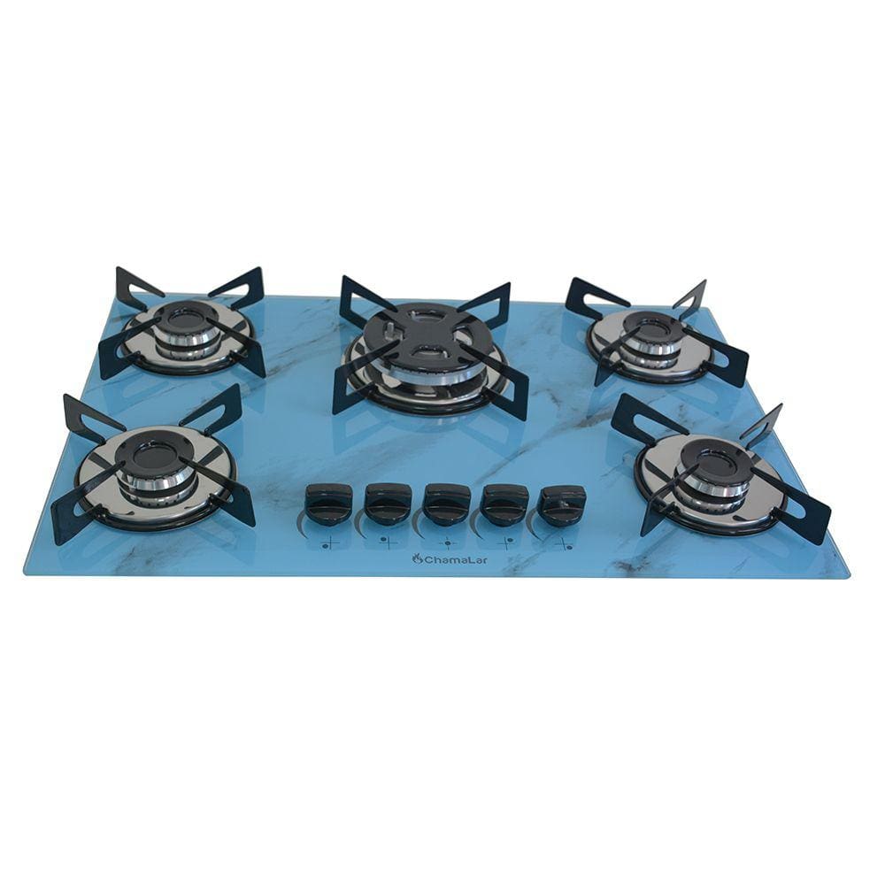 Fogão Cooktop Premium 5 Bocas Tripla Chama Marmorizado Azul