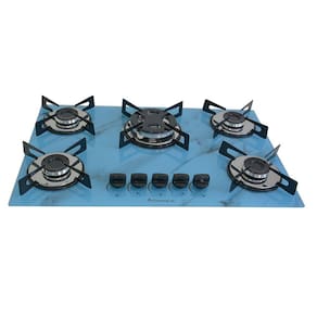 Fogão Cooktop Premium 5 Bocas Tripla Chama Marmorizado Azul