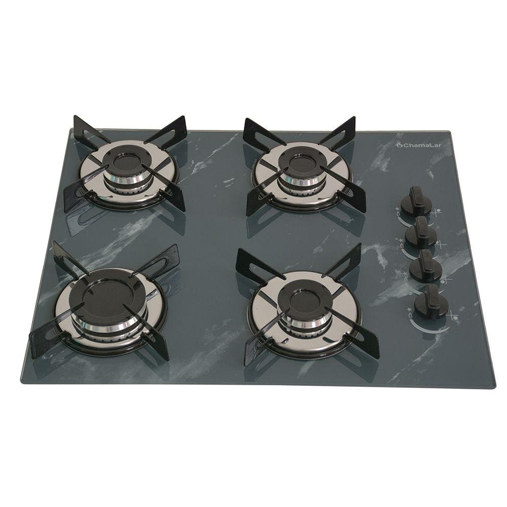 Fogão Cooktop Premium 4 Bocas Ultra Chama Marmorizado Cinza