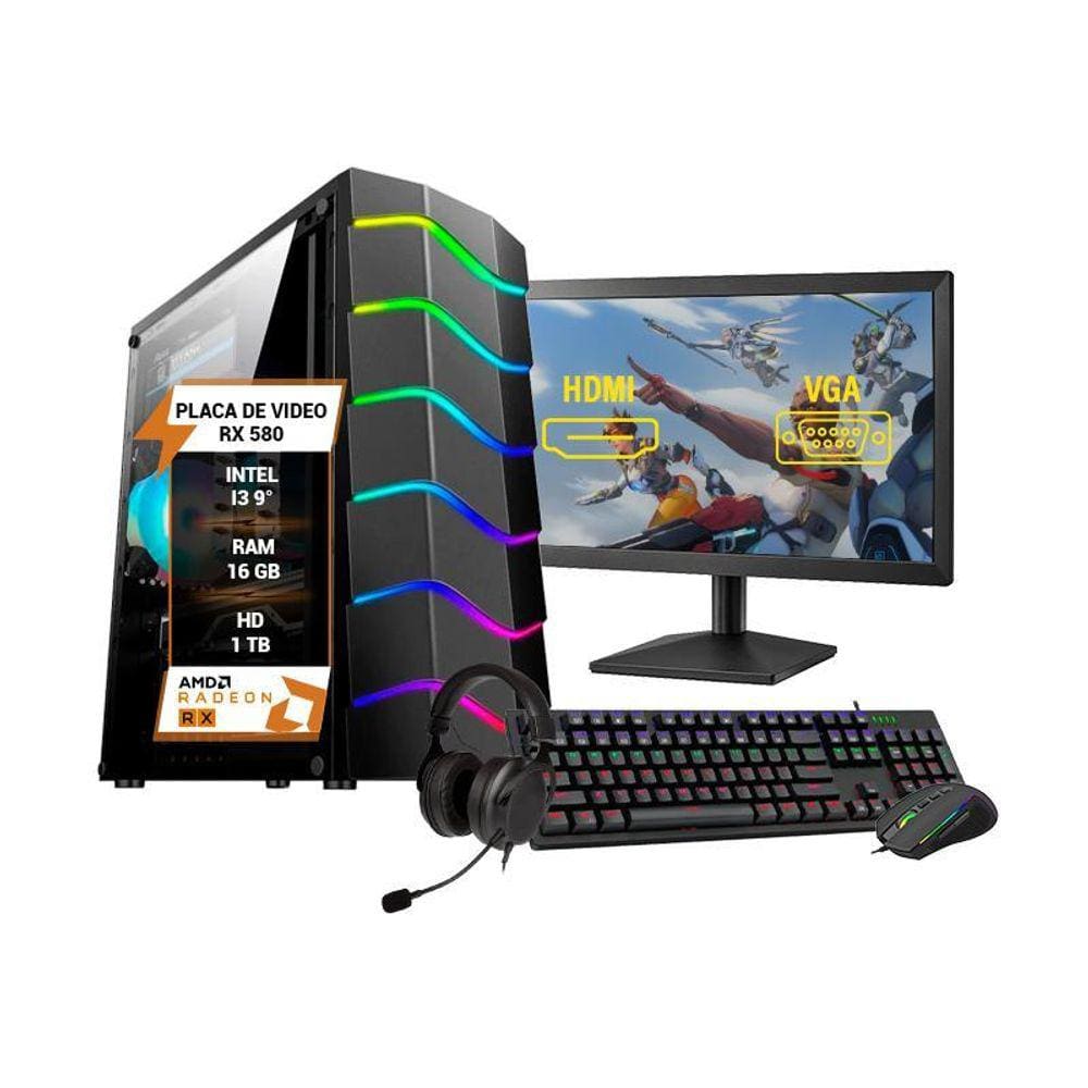 Pc Gamer Completo Intel Core I3 9 Ram 16Gb Rx 580 8Gb Ssd