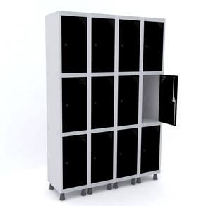 Armário Roupeiro 12 Portas Aço GRP 504/12 Cinza/Preto