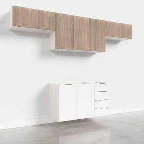 Cozinha Modulada 4 Peças Sem Tampo 3 Aéreos e 1 Balcão para Pia Ipanema CabeCasa MadeiraMadeira Acácia/Branco
