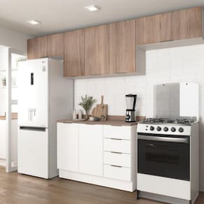 Cozinha Modulada 4 Peças com Tampo 3 Aéreos e 1 Balcão para Pia Ipanema CabeCasa MadeiraMadeira Acácia/Branco