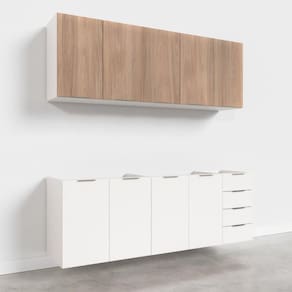 Cozinha Modulada 4 Peças Sem Tampo 2 Aéreos e 2 Balcões Ipanema CabeCasa MadeiraMadeira Acácia/Branco
