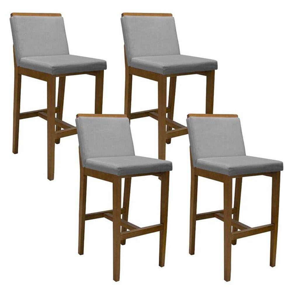 Banqueta Alta Kit 4 Peças Londres Linho Cinza - Fratello