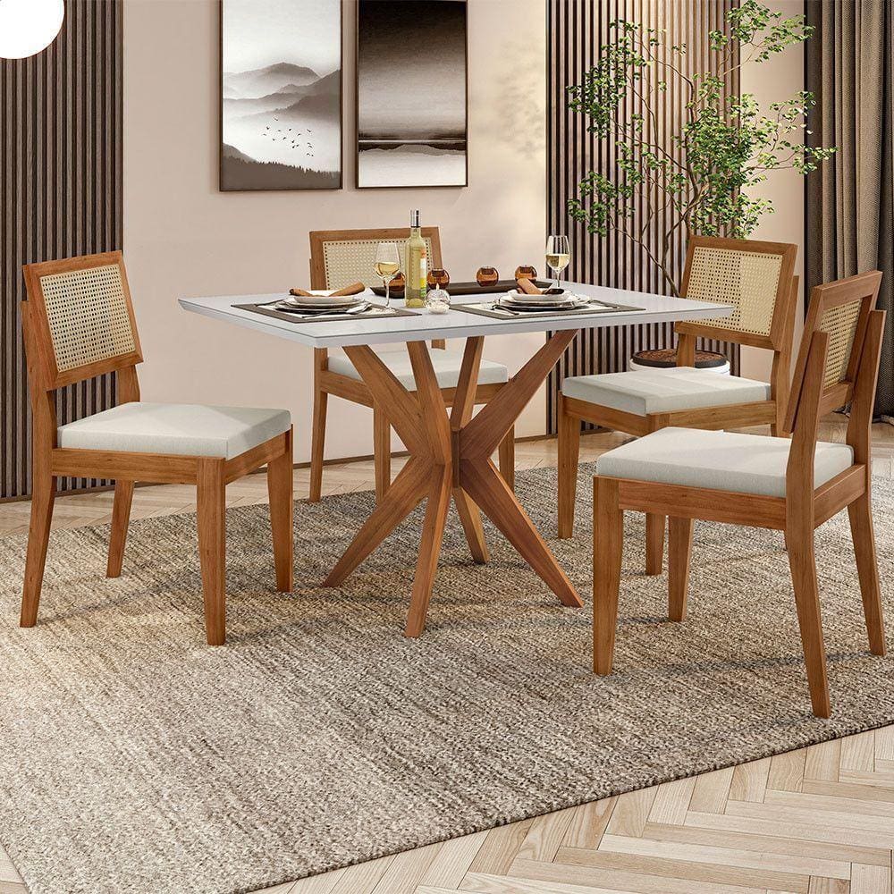 Conjunto Mesa Donna Com 4 Cadeiras Rainha Nesher Mel E Off-white