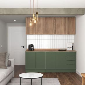 Cozinha Modulada 4 Peças com Tampo 2 Aéreos e 2 Balcões Ipanema CabeCasa MadeiraMadeira Acácia/Verde Folha/Branco