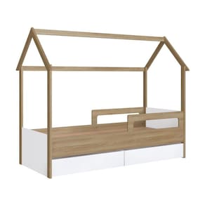 Cama Infantil Montessoriana Casinha Completa Móveis com 2 Gavetas Marrom e Branca