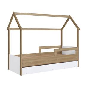 Cama Infantil Montessoriana Casinha com Auxiliar Completa Móveis Marrom e Branca
