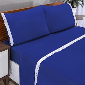 Jogo Lençol Casal King Microfibra Lese 04 Peças Azul Royal