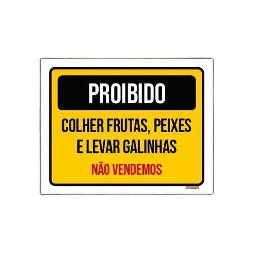 Kit 3 Placa Proibido Colher Frutas Peixes Levar Galinhas